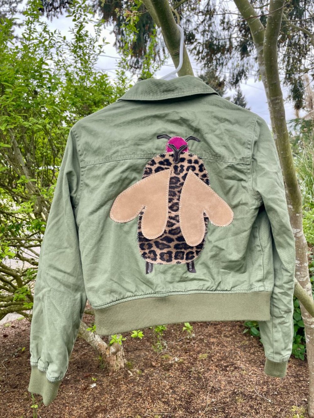 Small Green Insect Upcycled Reworked Handmade Jacket Coat - Picture 8 of 8